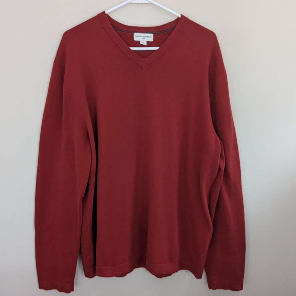 Banana Republic Mens Red V Neck Long Sleeve Cotton Sweater Size XL